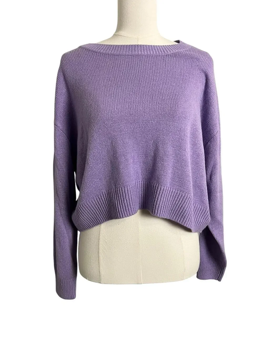 H&M Pullover Sweater Womens Medium Purple Boat Neck Long Sleeve Cropped Knit Top